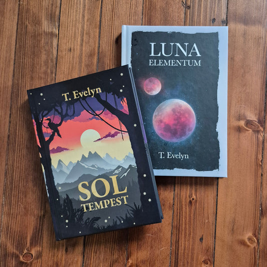 Bilde av bøkene Luna elementum og Sol tempest, innbundet.